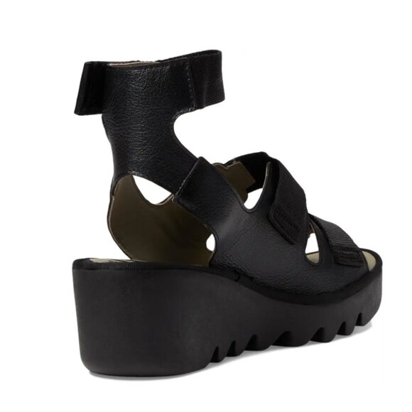 new FLY LONDON Made In Portugal Leather Bech Comfort Wedge Sandals in pe… - Picture 3 of 4